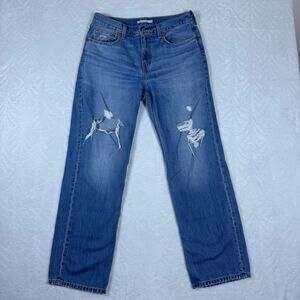 Levi's Low Pro Straight Jeans Women's 29 Blue Wash Ripped Cotton Y2K Inspired